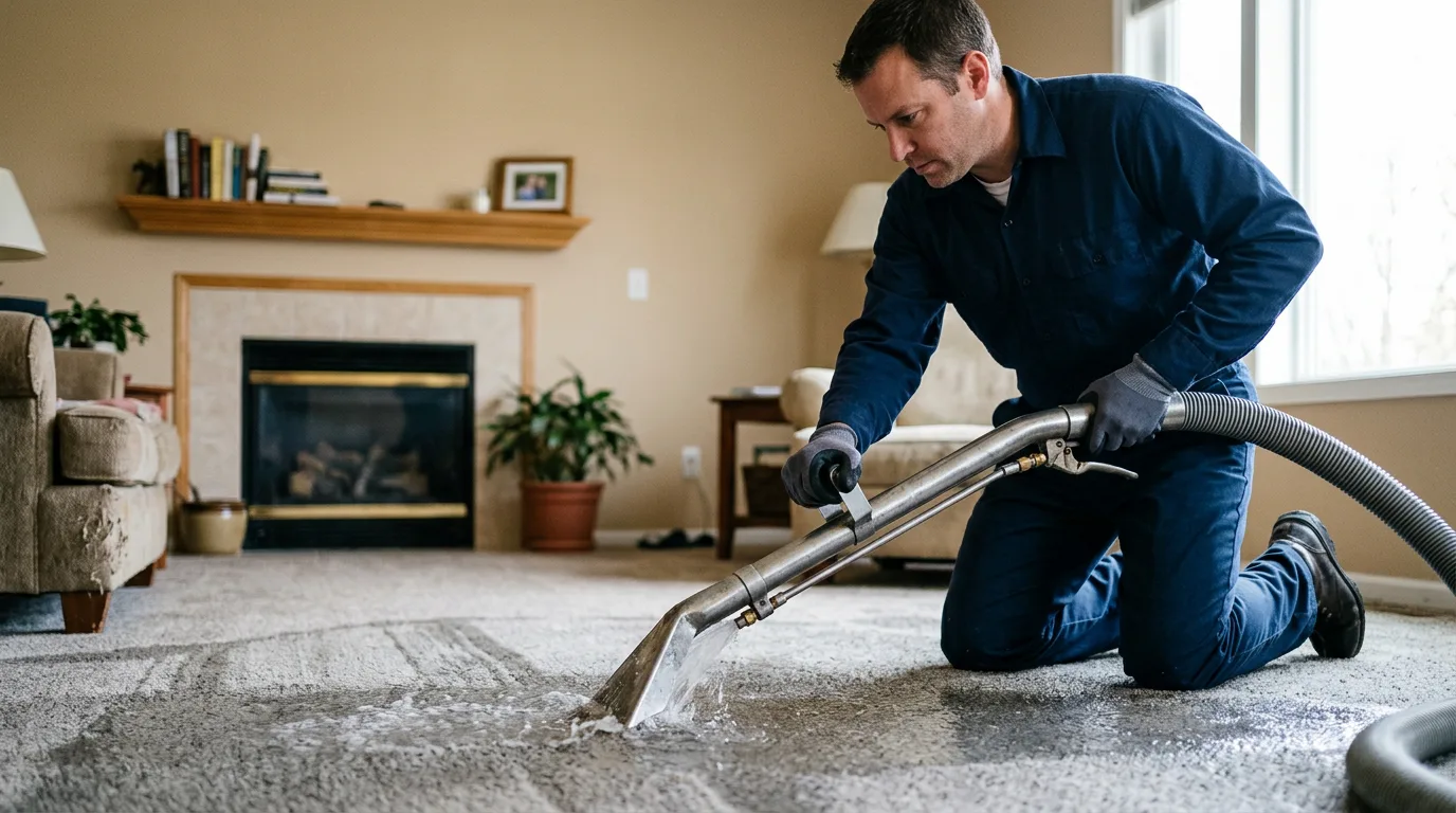 Water damage restoration technician working near Juliette, GA
